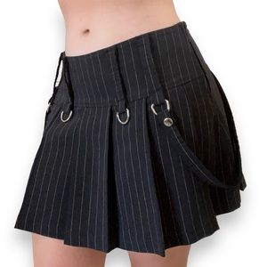 VTG LIP SERVICE Pleated BONDAGE Skirt GOTH Steampunk Y2K PUNK Pinstripe